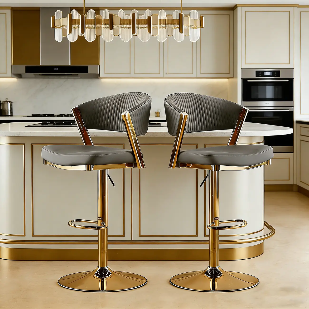 Adjustable Faux Leather Glam Swivel Bar Stools Gold Base Image - 11 | homeyfad