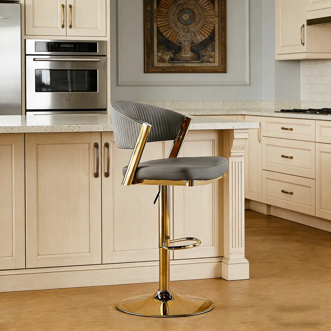 Adjustable Faux Leather Glam Swivel Bar Stools Gold Base Image - 6 | homeyfad