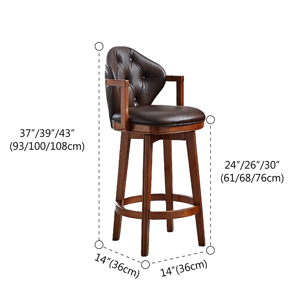 Genuine Leather Traditional Wingback Swivel Bar Stool Solid Wood #size | homeyfad