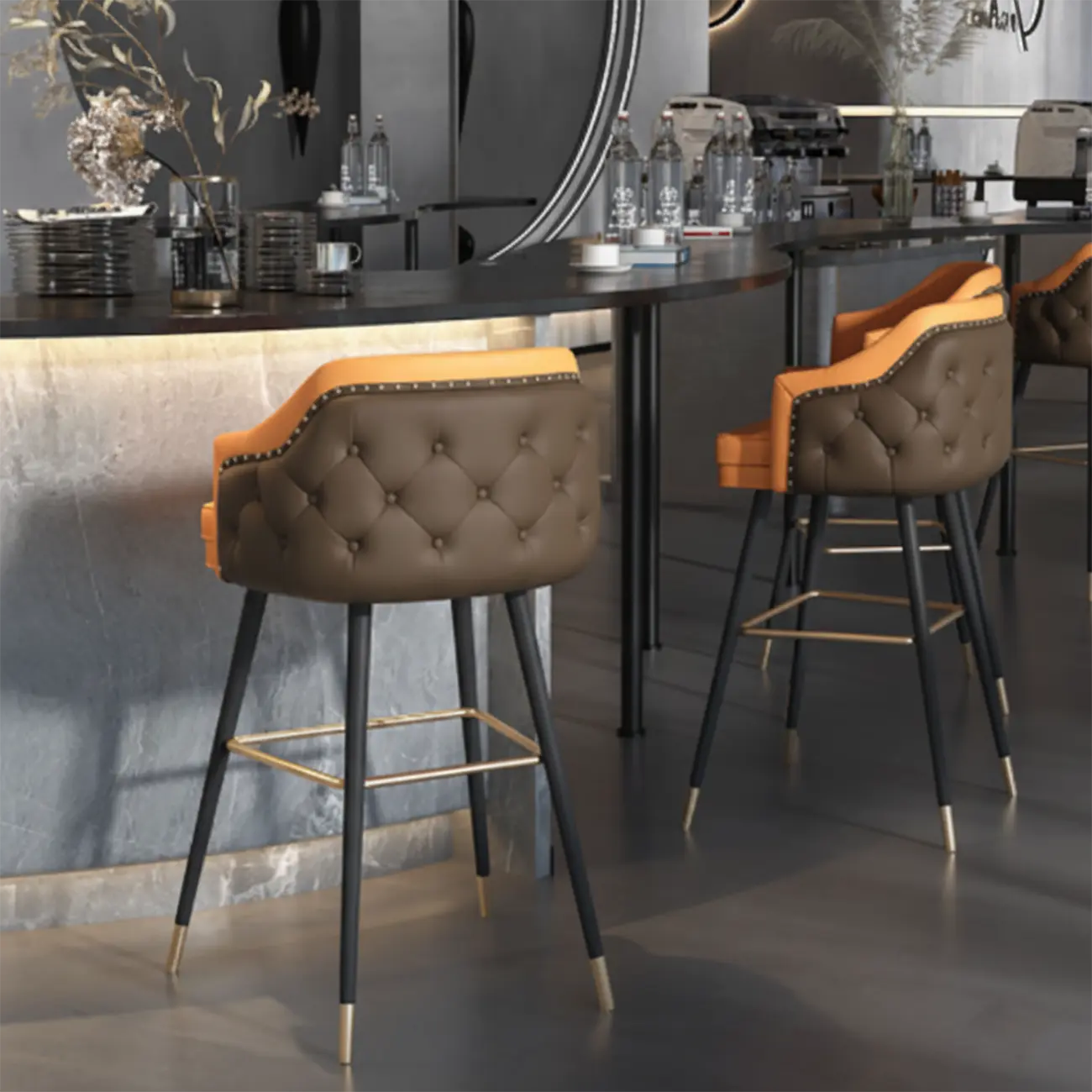 Mid-century Modern Upholstered Tufted Back Tuxedo Counter Stools Image - 4 | homeyfad