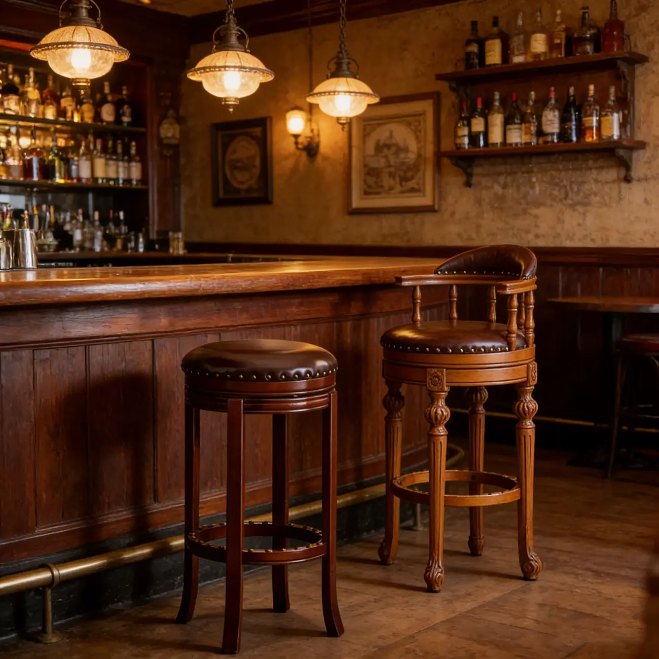 Traditional Brown Solid Wood Top-grain Leather Bar Stools Image - 16 | homeyfad