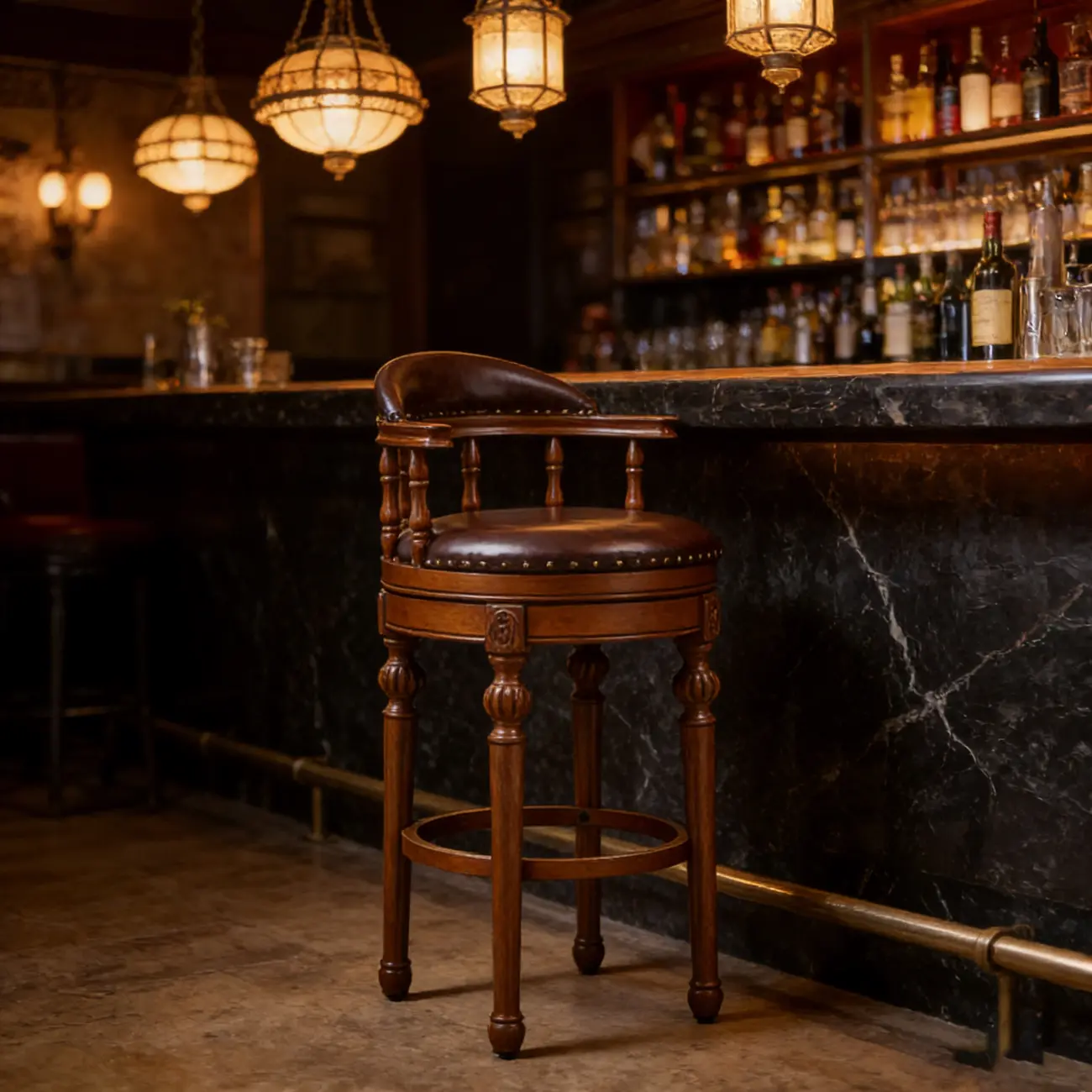 Traditional Brown Solid Wood Top-grain Leather Bar Stools Image - 11 | homeyfad