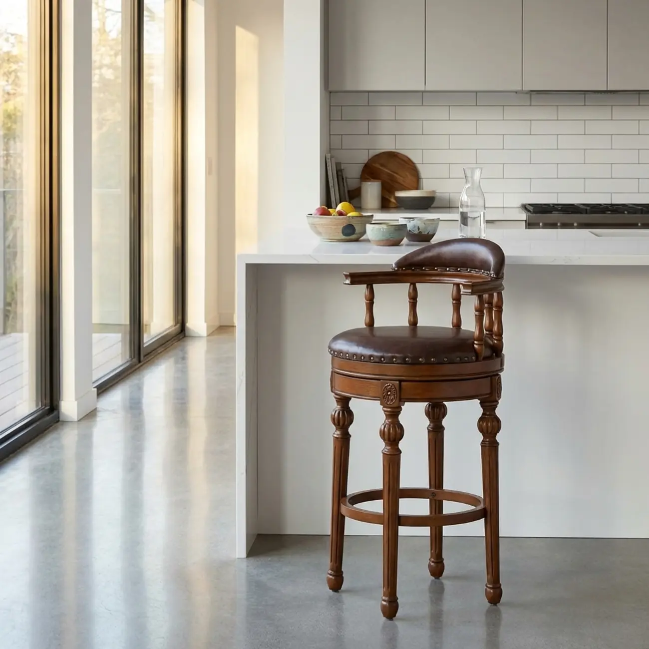 Traditional Brown Rubberwood Cushioned Bar Stools Image - 6 | homeyfad