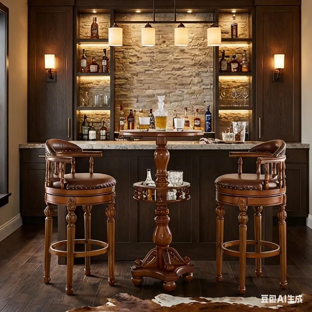 Traditional Brown Solid Wood Top-grain Leather Bar Stools Image - 17 | homeyfad