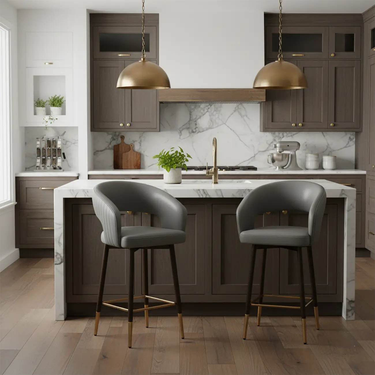 Swivel Modern Cut-out Back Upholstered Counter Stools Image - 4 | homeyfad