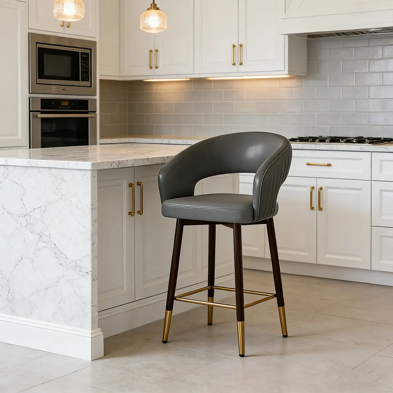Swivel Modern Cut-out Back Upholstered Counter Stools Image - 2 | homeyfad