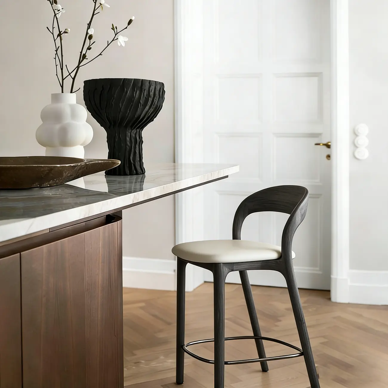 Mid-Century Modern Wood Faux Leather Bar Stool Image - 4 | homeyfad