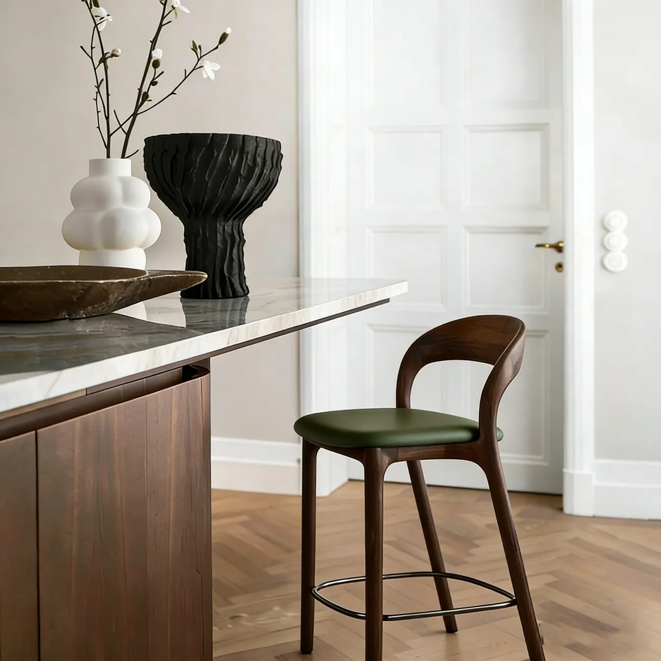 Mid-Century Modern Wood Faux Leather Bar Stool Image - 3 | homeyfad