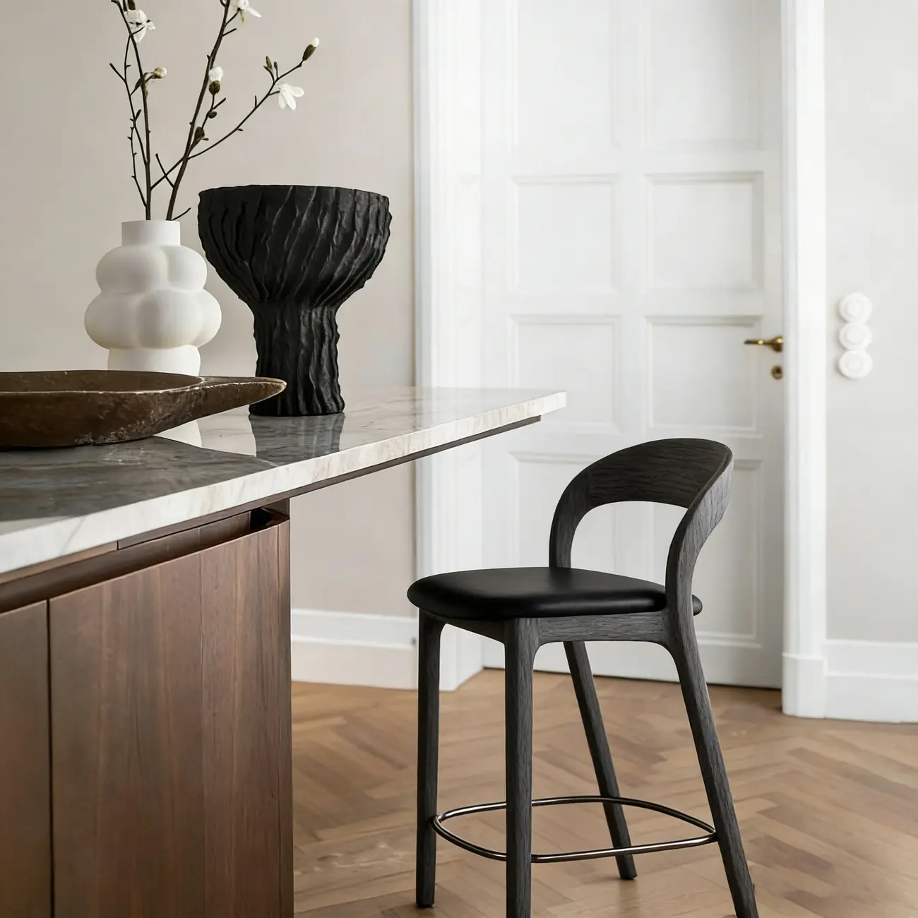 Mid-Century Modern Wood Faux Leather Bar Stool Image - 5 | homeyfad