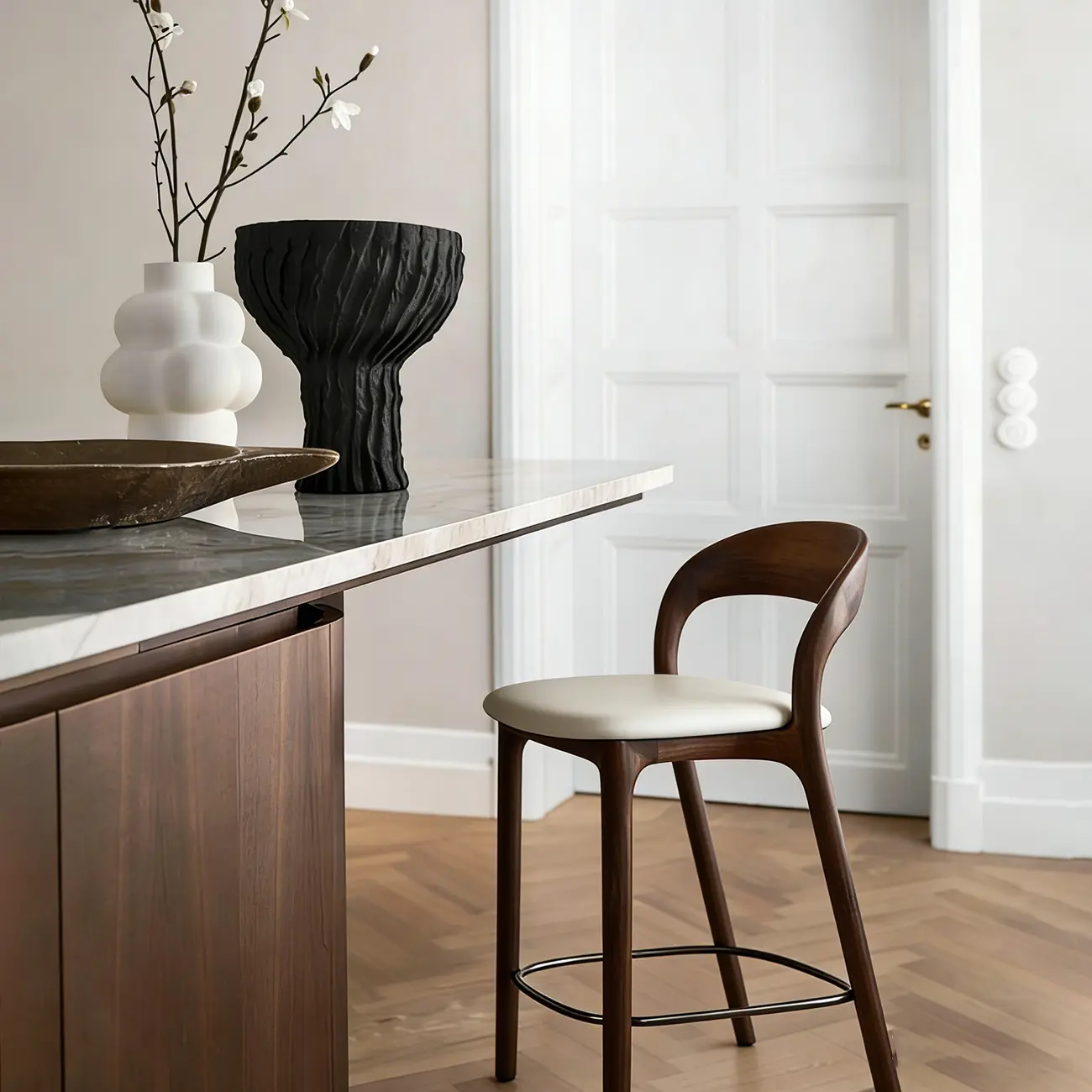 Mid-Century Modern Wood Faux Leather Bar Stool Image - 1 | homeyfad