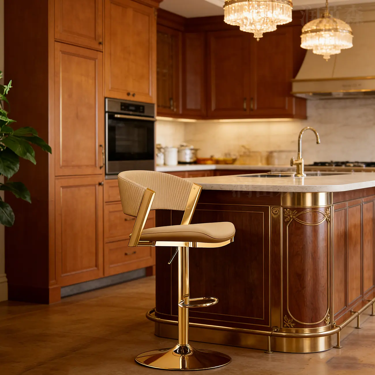 Adjustable Faux Leather Glam Swivel Bar Stools Gold Base Image - 5 | homeyfad