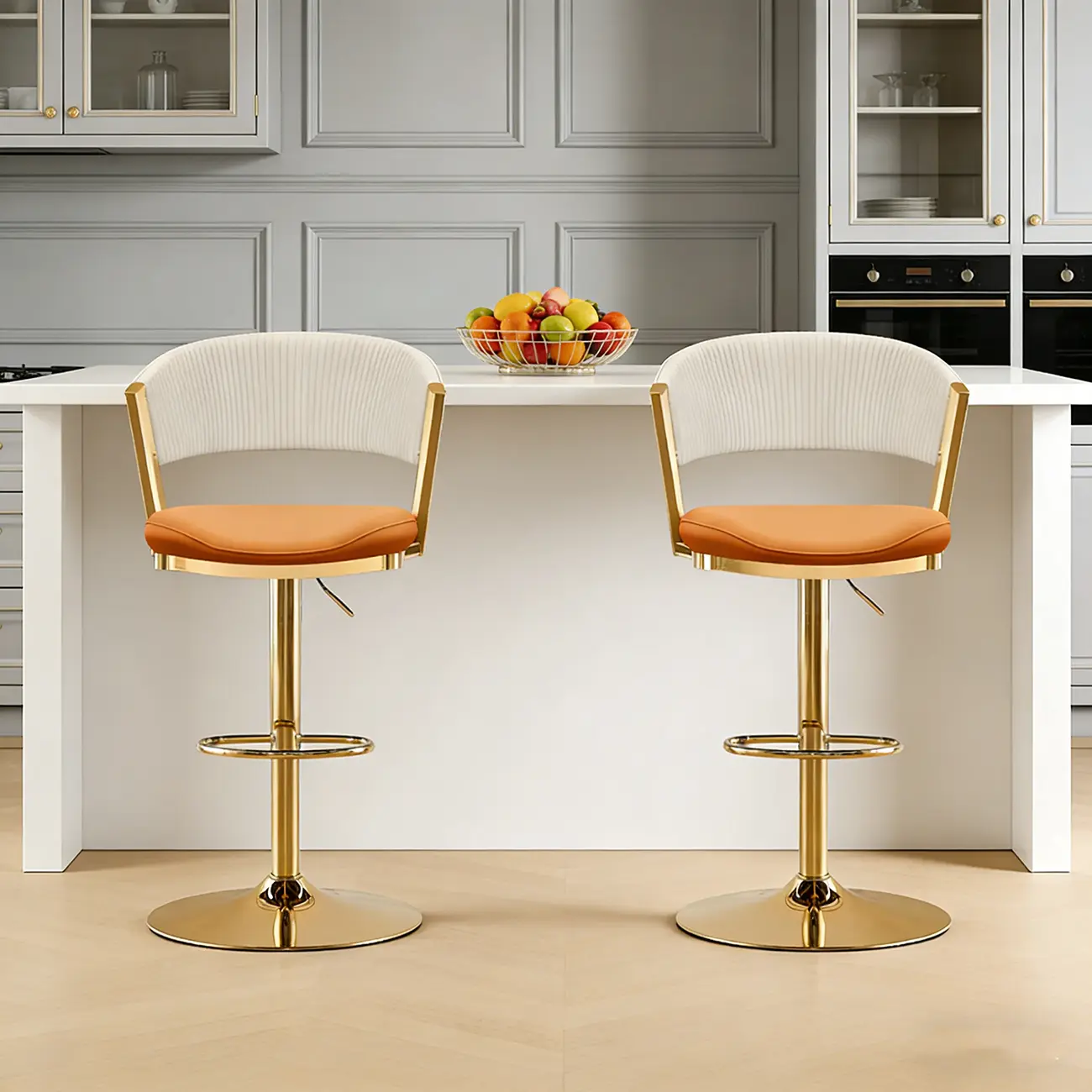 Adjustable Faux Leather Glam Swivel Bar Stools Gold Base Image - 8 | homeyfad