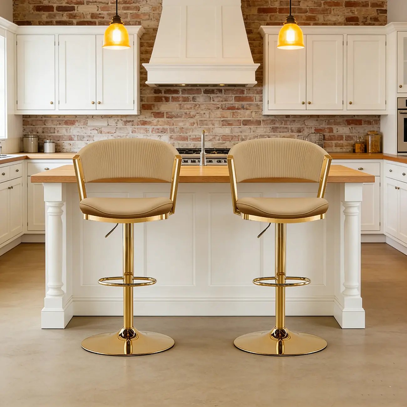 Adjustable Faux Leather Glam Swivel Bar Stools Gold Base Image - 9 | homeyfad