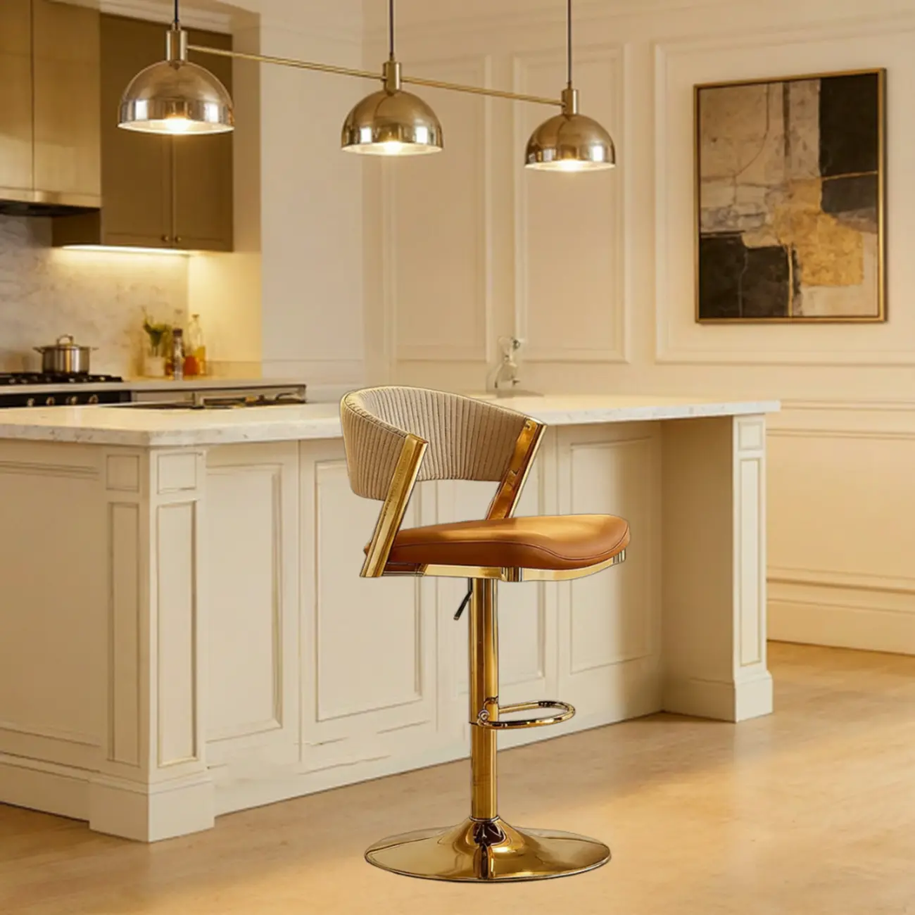 Adjustable Faux Leather Glam Swivel Bar Stools Gold Base Image - 1 | homeyfad