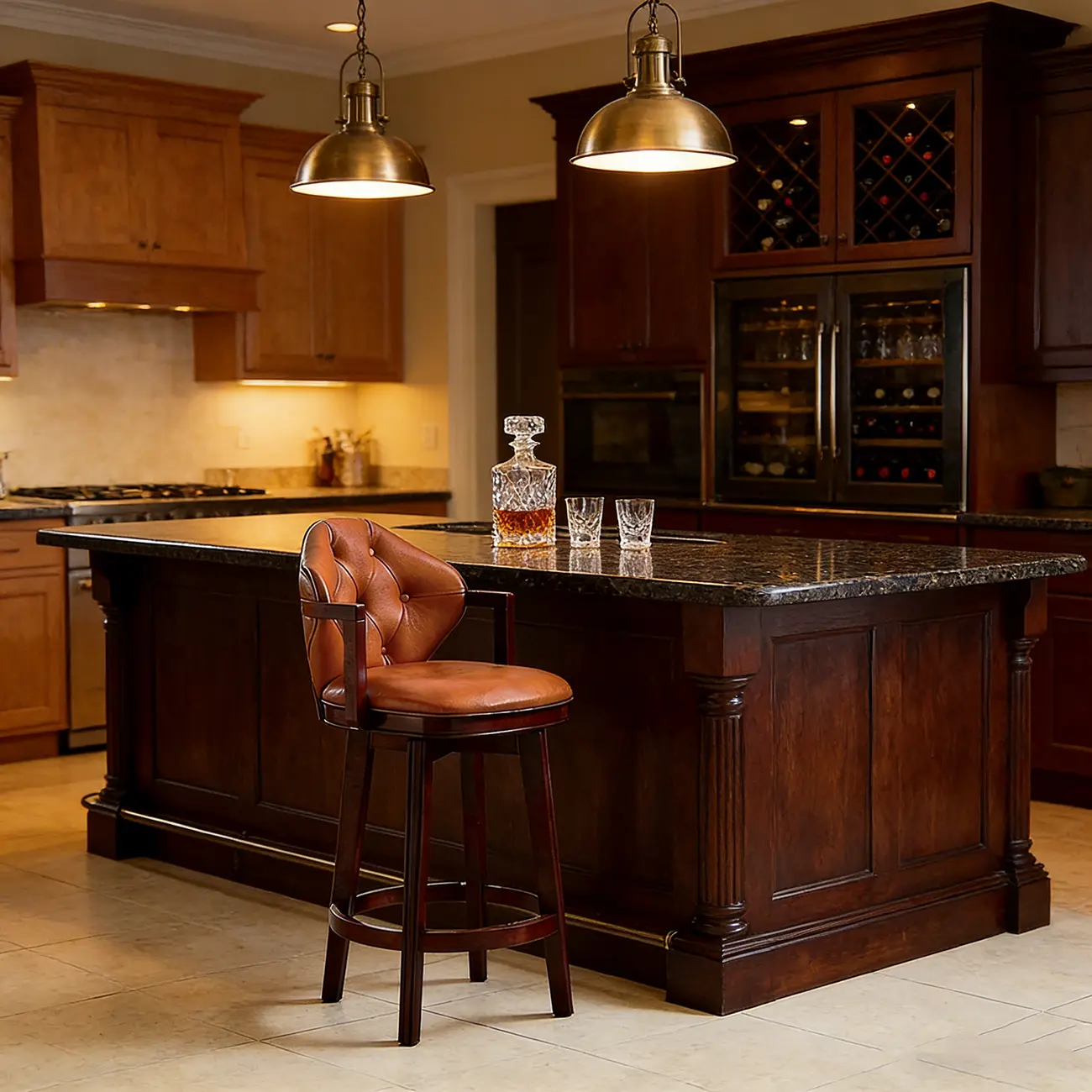 Genuine Leather Traditional Wingback Swivel Bar Stool Solid Wood Image - 3 | homeyfad