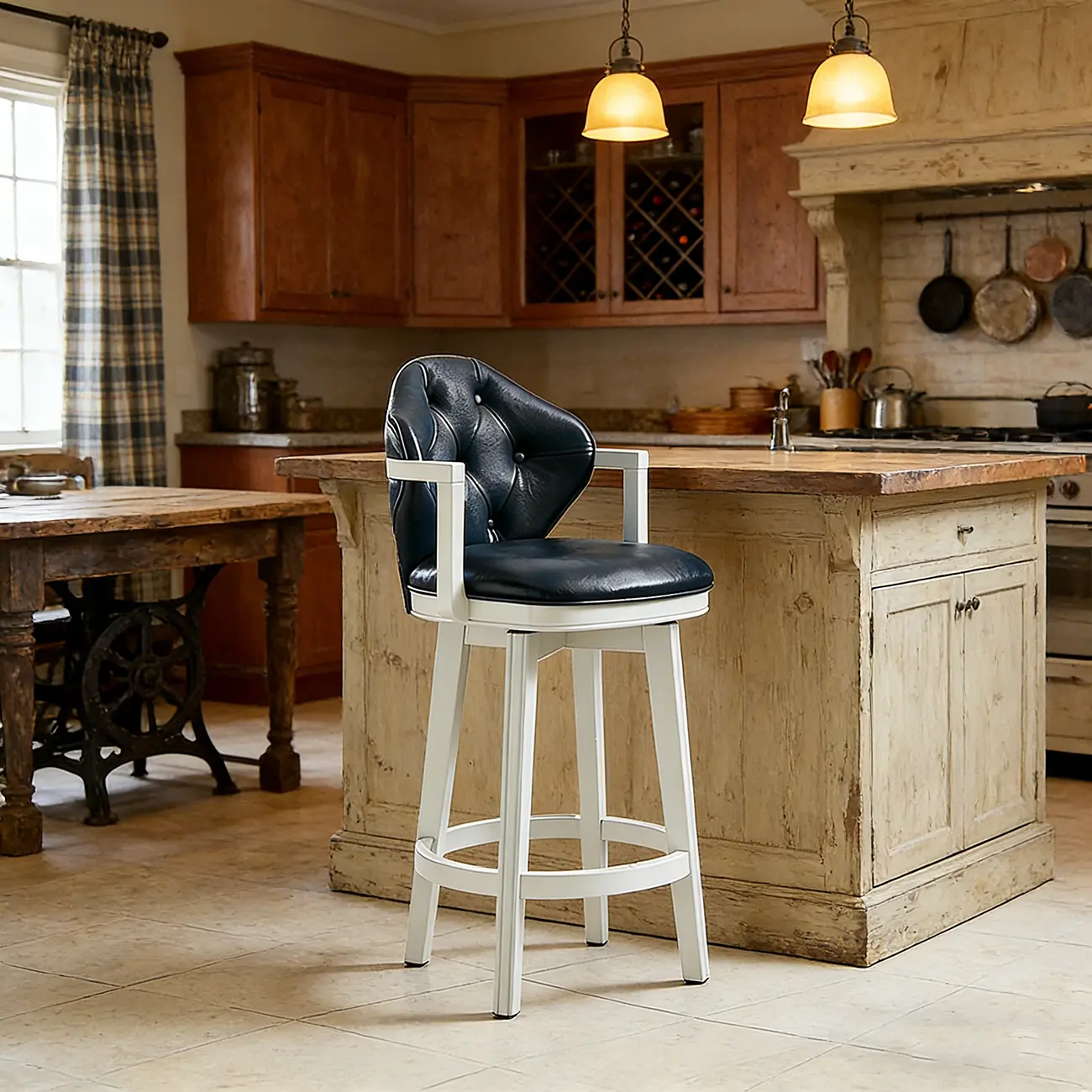Genuine Leather Traditional Wingback Swivel Bar Stool Solid Wood Image - 4 | homeyfad