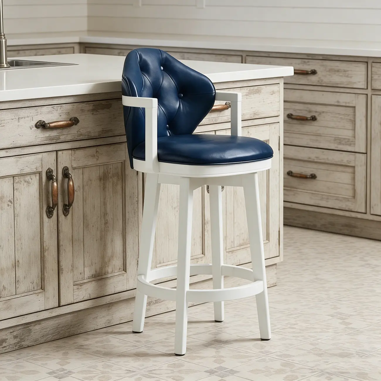 Genuine Leather Traditional Wingback Swivel Bar Stool Solid Wood Image - 8 | homeyfad