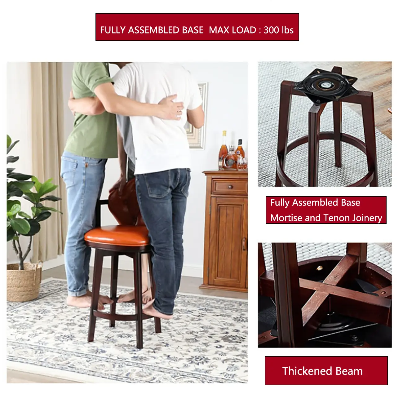 Genuine Leather Traditional Wingback Swivel Bar Stool Solid Wood Image - 6 | homeyfad