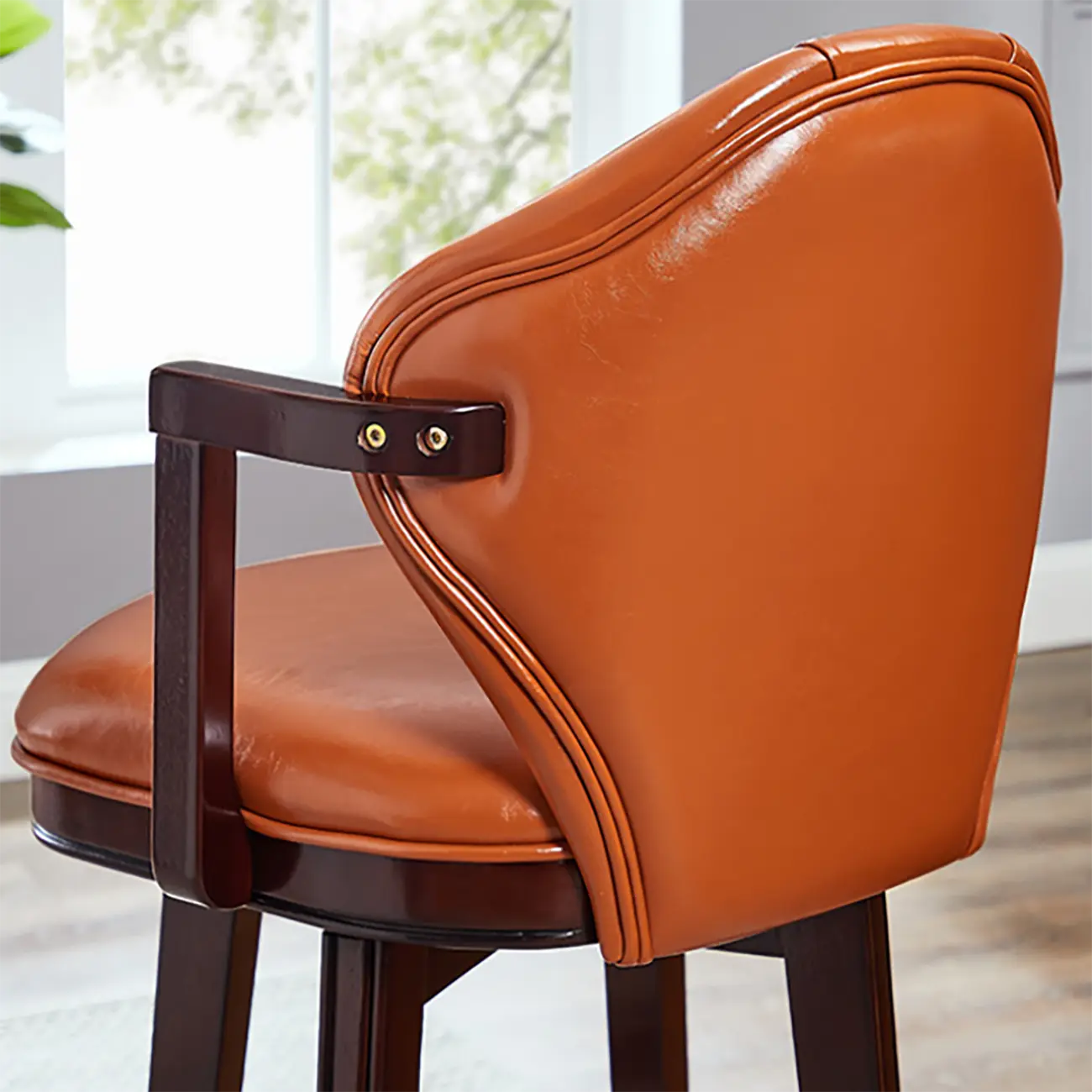 Genuine Leather Traditional Wingback Swivel Bar Stool Solid Wood Image - 11 | homeyfad