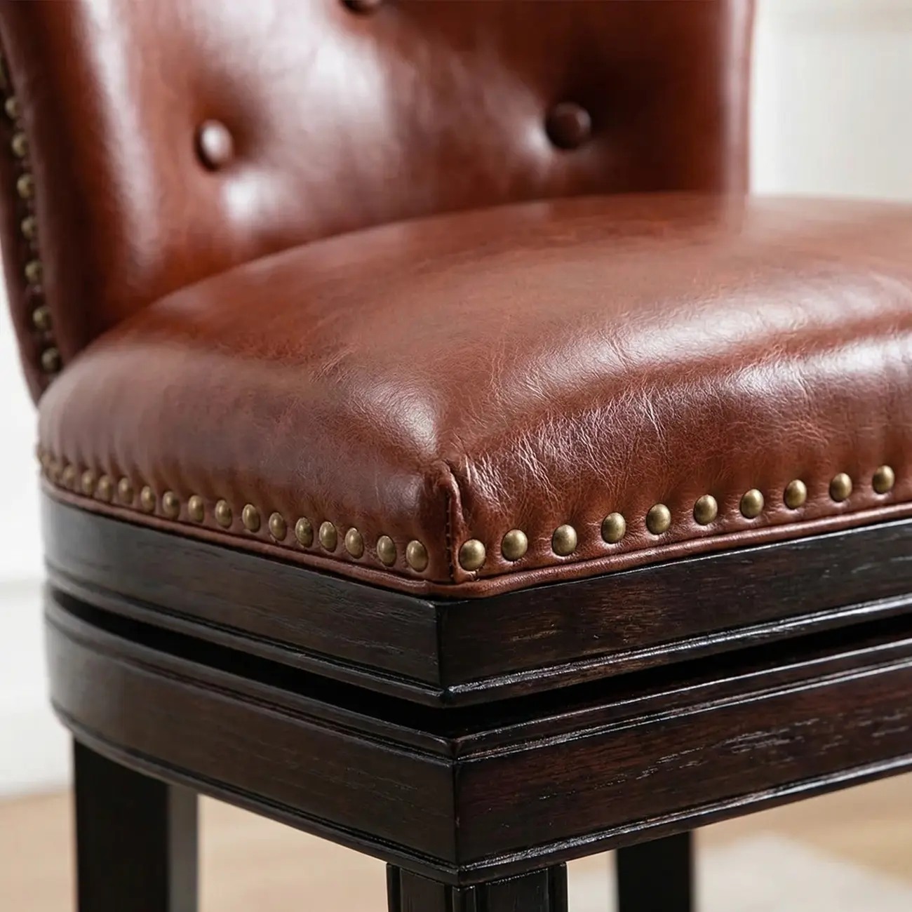 Solid Wood Genuine Leather Swivel Bar Stool Image - 10 | homeyfad