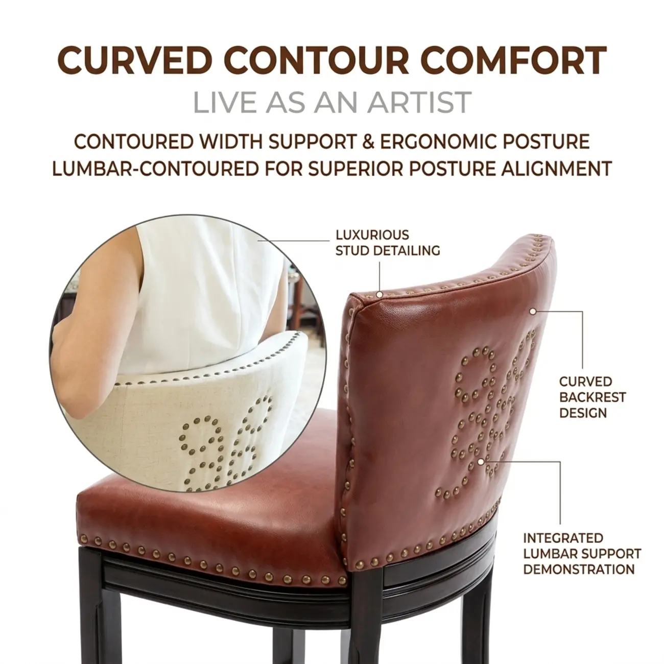 Solid Wood Genuine Leather Swivel Bar Stool Image - 11 | homeyfad