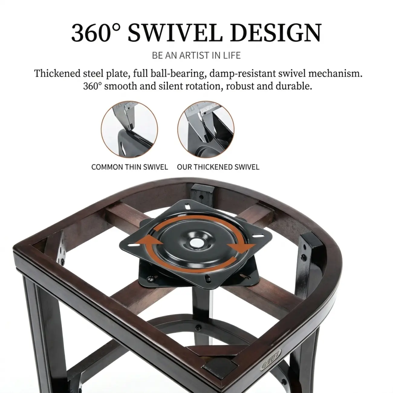 Solid Wood Genuine Leather Swivel Bar Stool Image - 12 | homeyfad