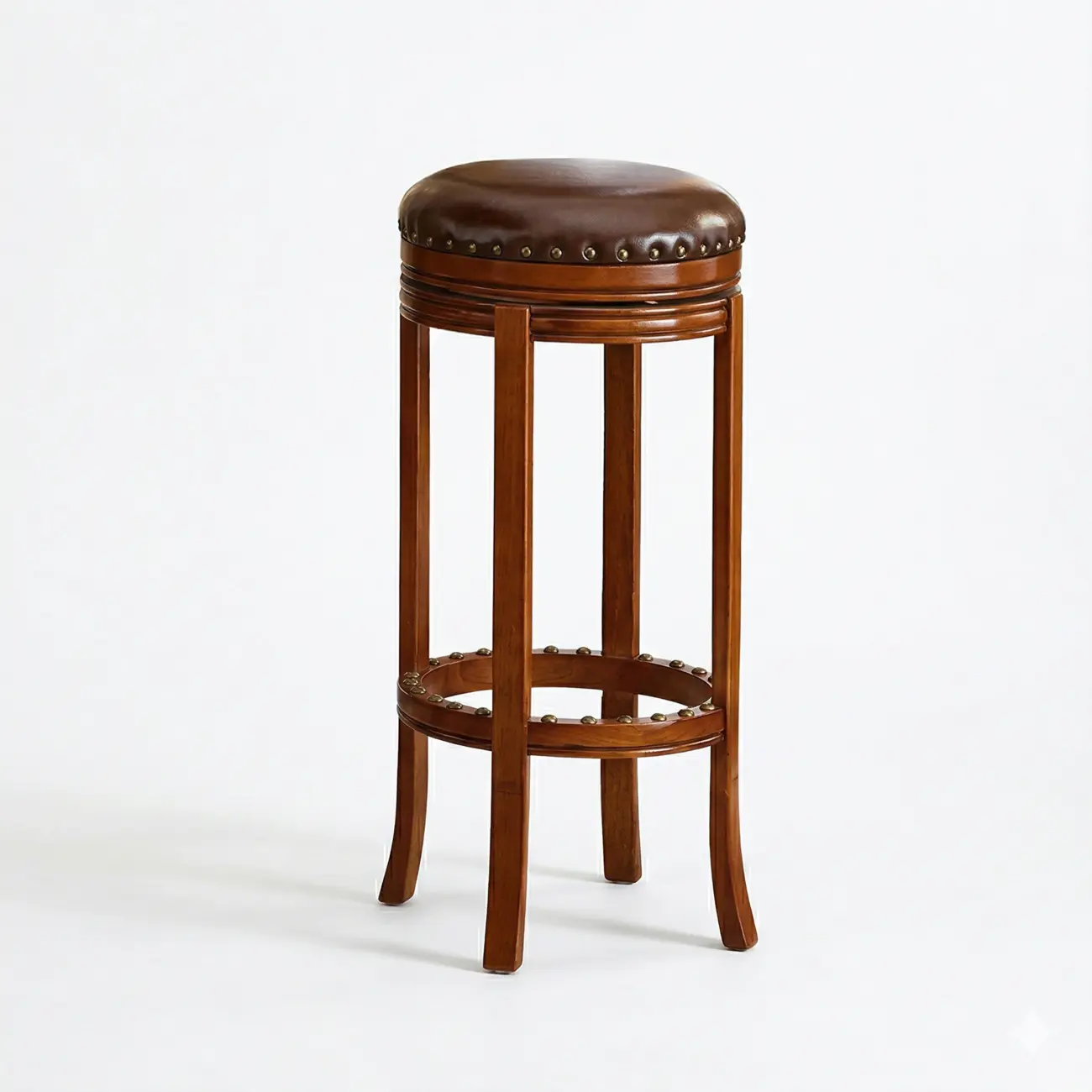 Traditional Brown Solid Wood Top-grain Leather Bar Stools Image - 22 | homeyfad