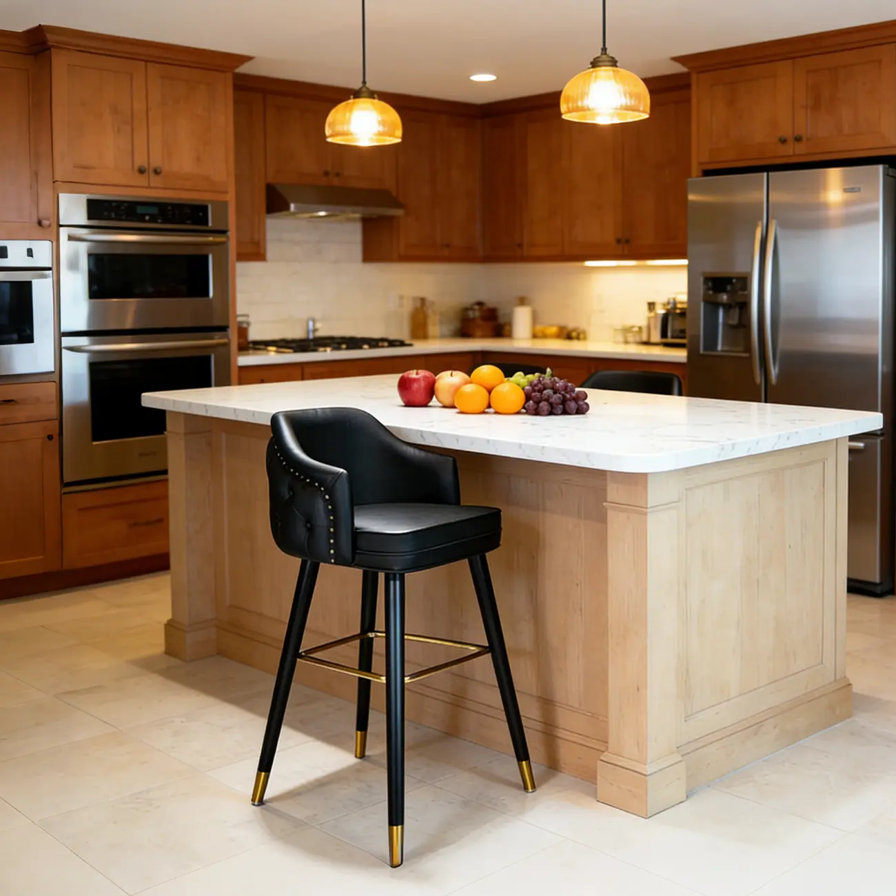 Mid-century Modern Upholstered Tufted Back Tuxedo Counter Stools Image - 5 | homeyfad