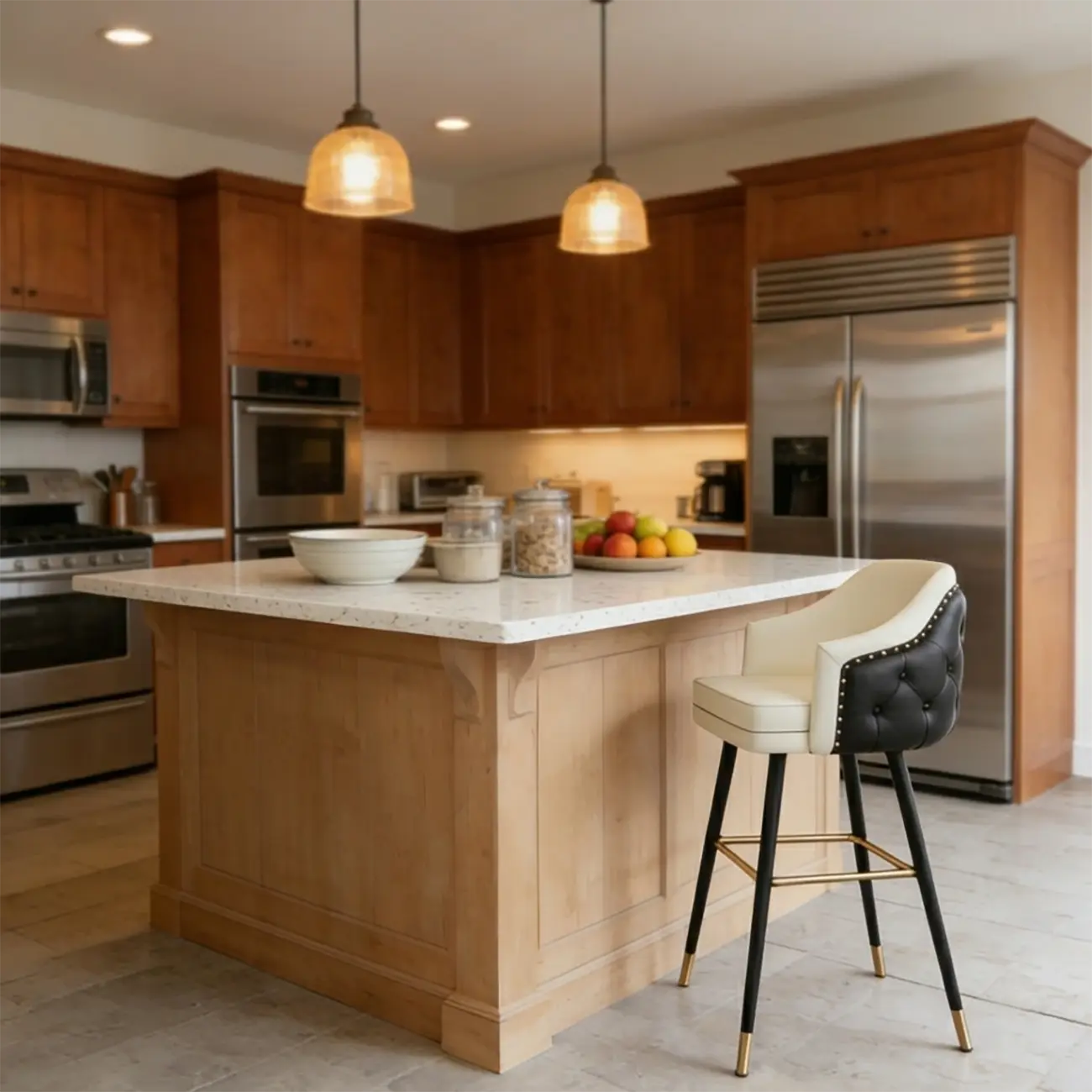 Mid-century Modern Upholstered Tufted Back Tuxedo Counter Stools Image - 6 | homeyfad