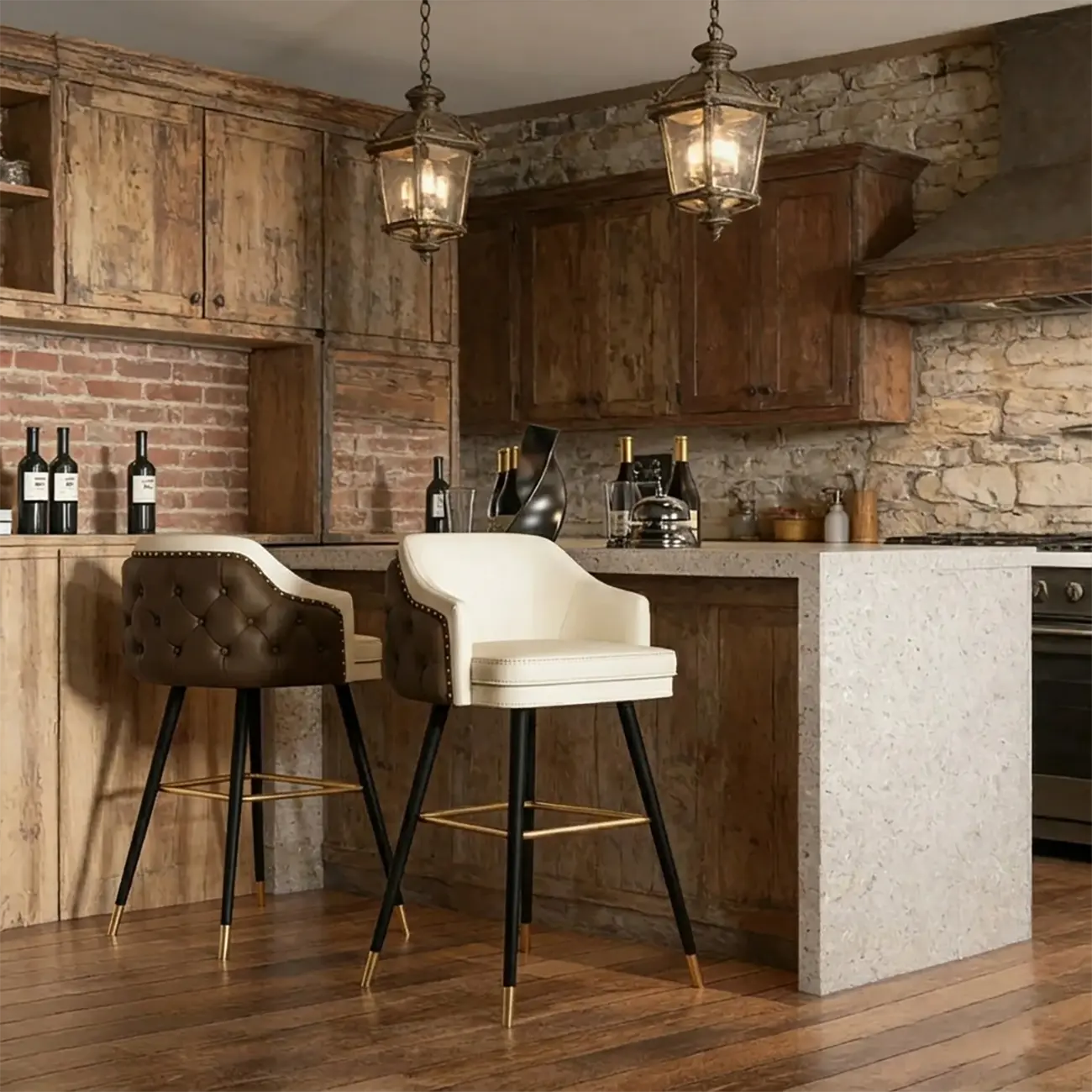 Mid-century Modern Upholstered Tufted Back Tuxedo Counter Stools Image - 1 | homeyfad