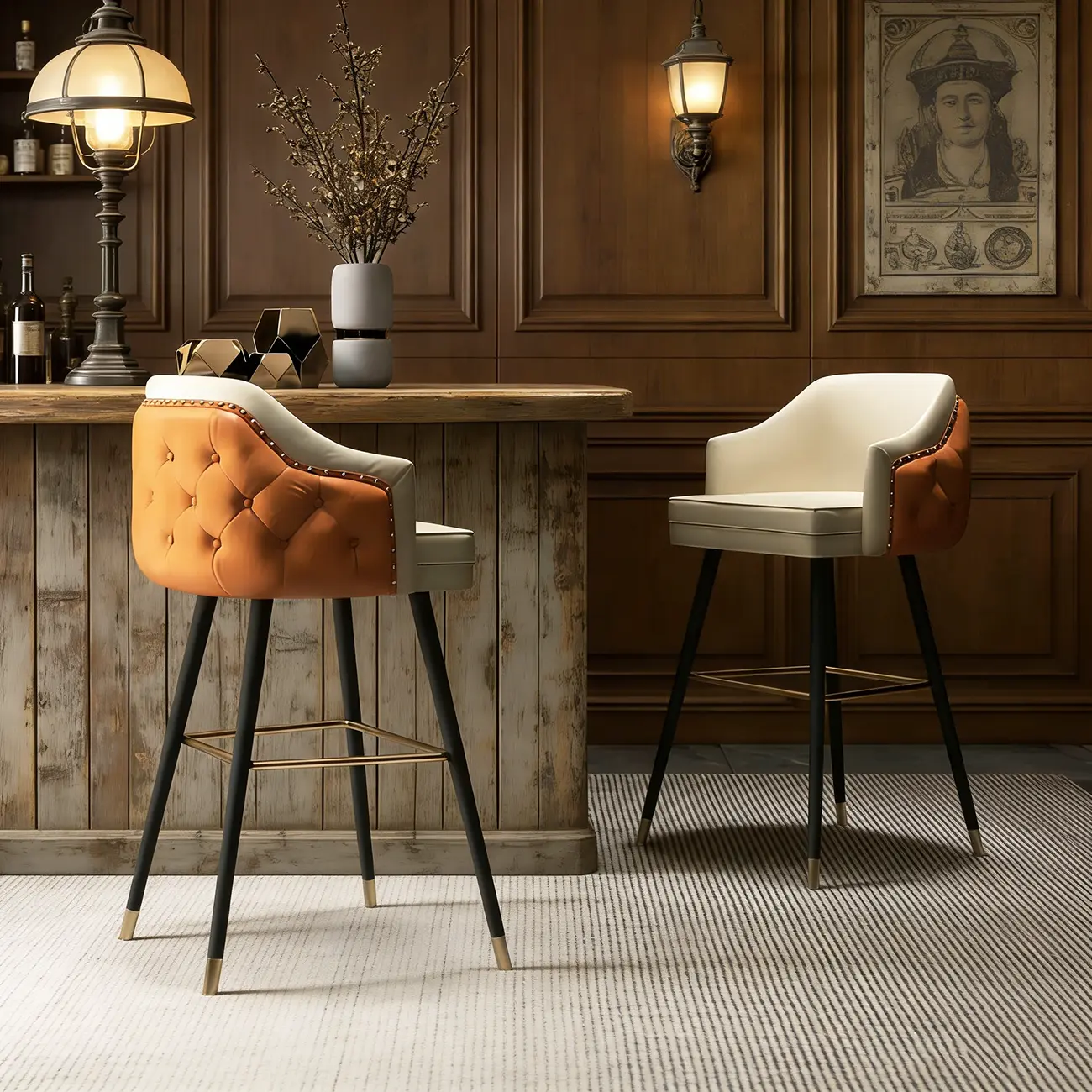 Mid-century Modern Upholstered Tufted Back Tuxedo Counter Stools Image - 3 | homeyfad