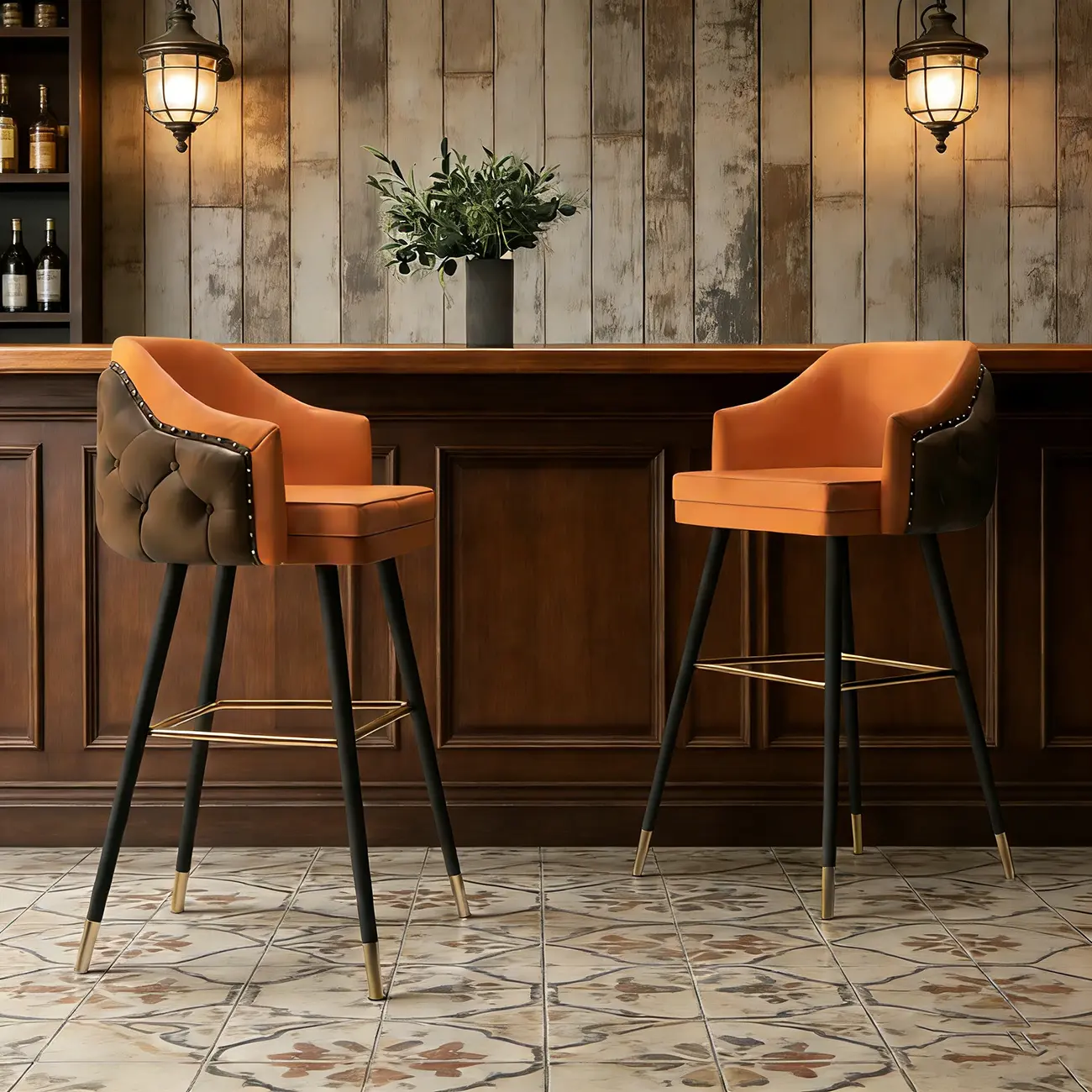 Mid-century Modern Upholstered Tufted Back Tuxedo Counter Stools Image - 2 | homeyfad