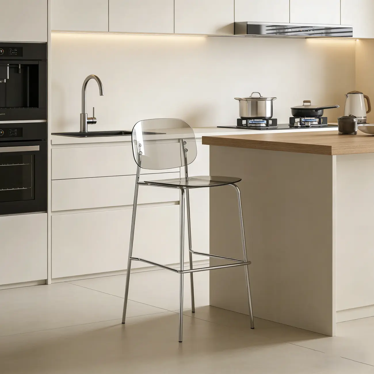 Modern Metal Counter Height Acrylic Bar Stools Image - 4 | homeyfad