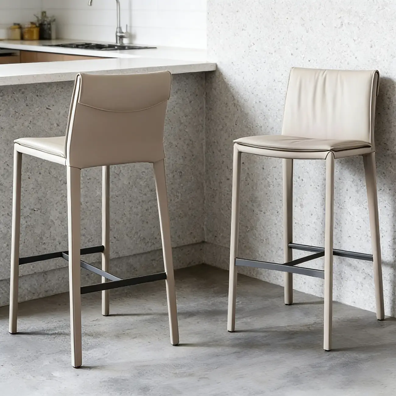 Minimalist Genuine Leather Sleek Tapered Bar Stools Low Back Image - 2 | homeyfad