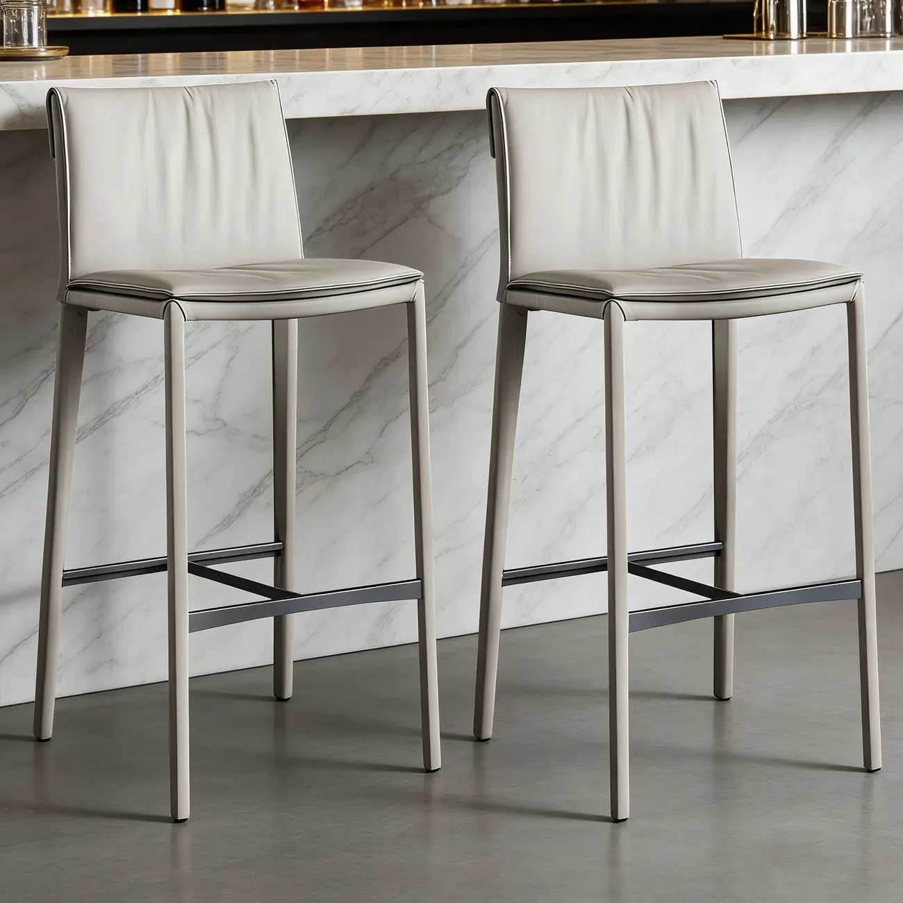 Minimalist Genuine Leather Sleek Tapered Bar Stools Low Back Image - 3 | homeyfad
