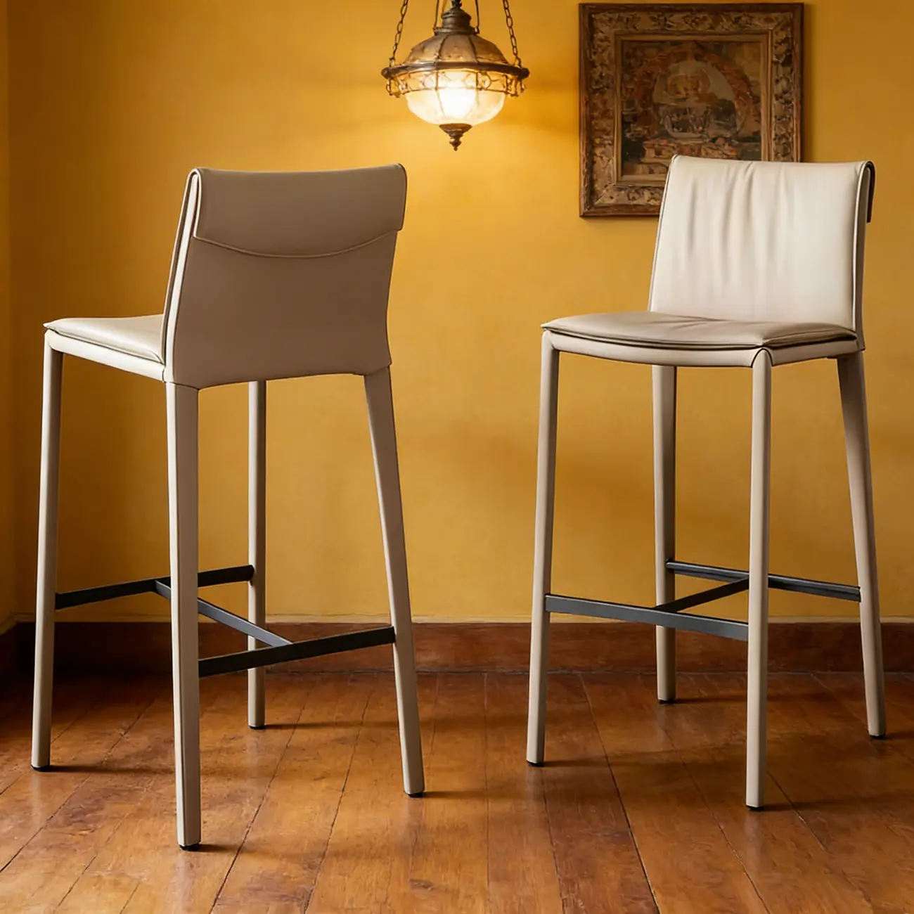 Minimalist Genuine Leather Sleek Tapered Bar Stools Low Back Image - 4 | homeyfad