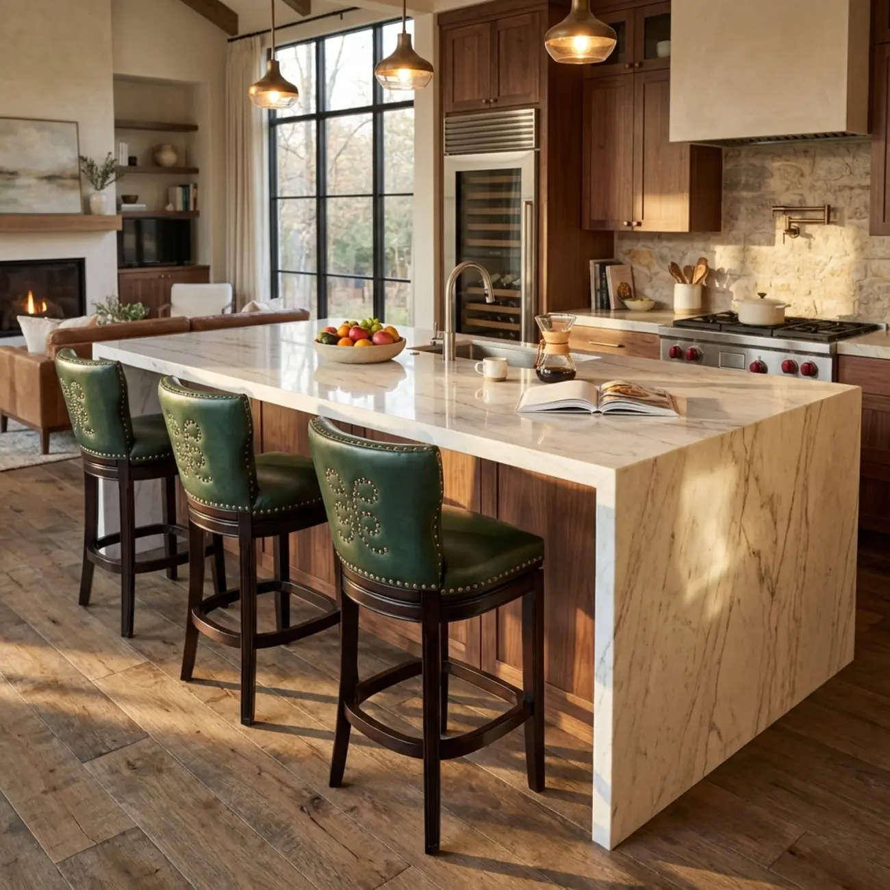 Solid Wood Genuine Leather Swivel Bar Stool Image - 3 | homeyfad