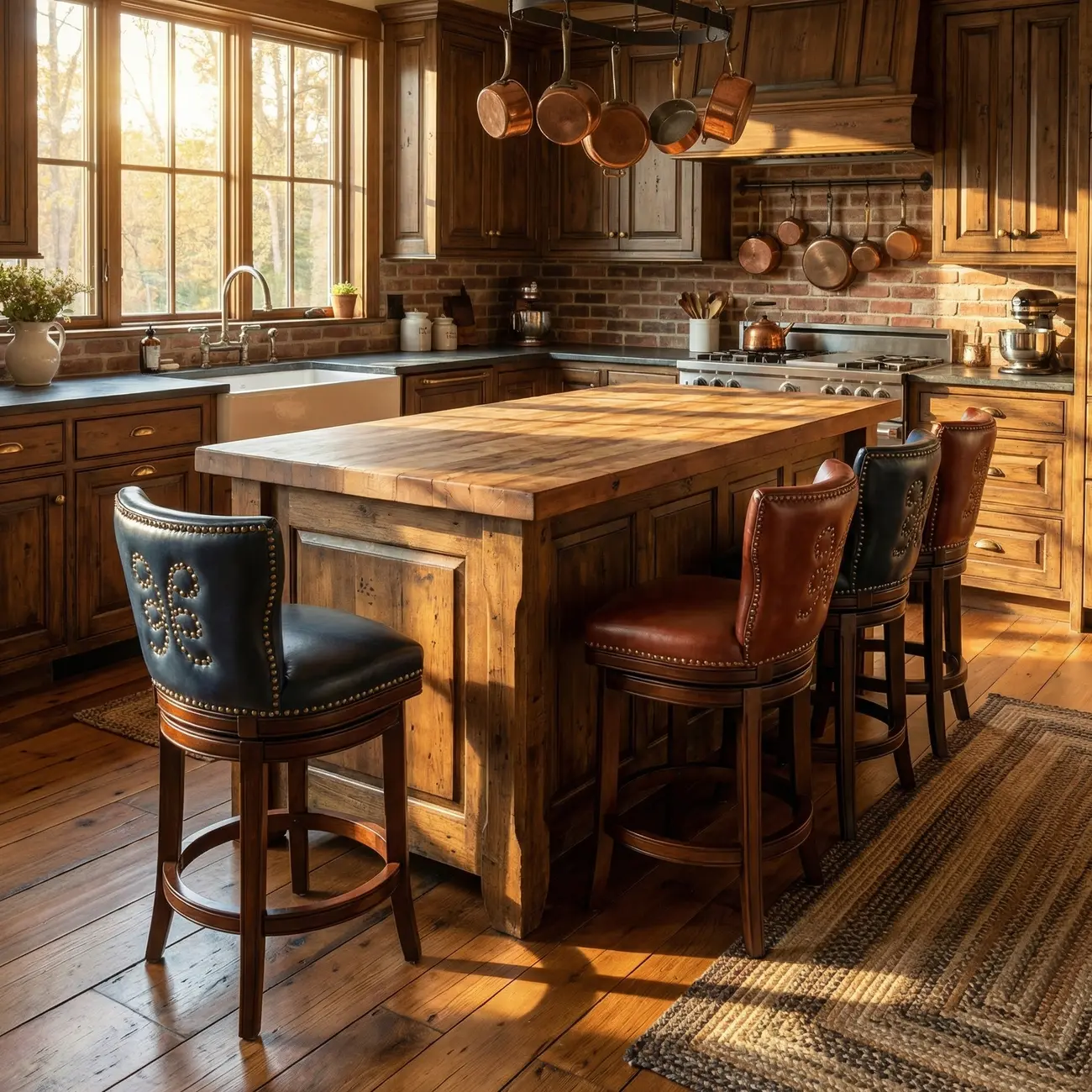 Solid Wood Genuine Leather Swivel Bar Stool Image - 5 | homeyfad