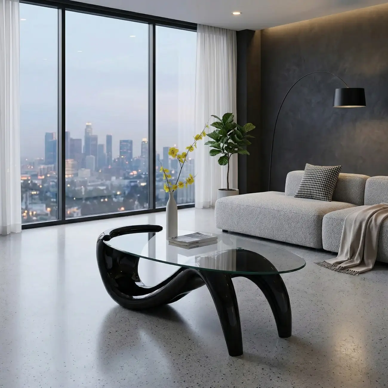 Abstract Modern Oval Glass Top Metal Base Coffee Table Image - 1 | homeyfad