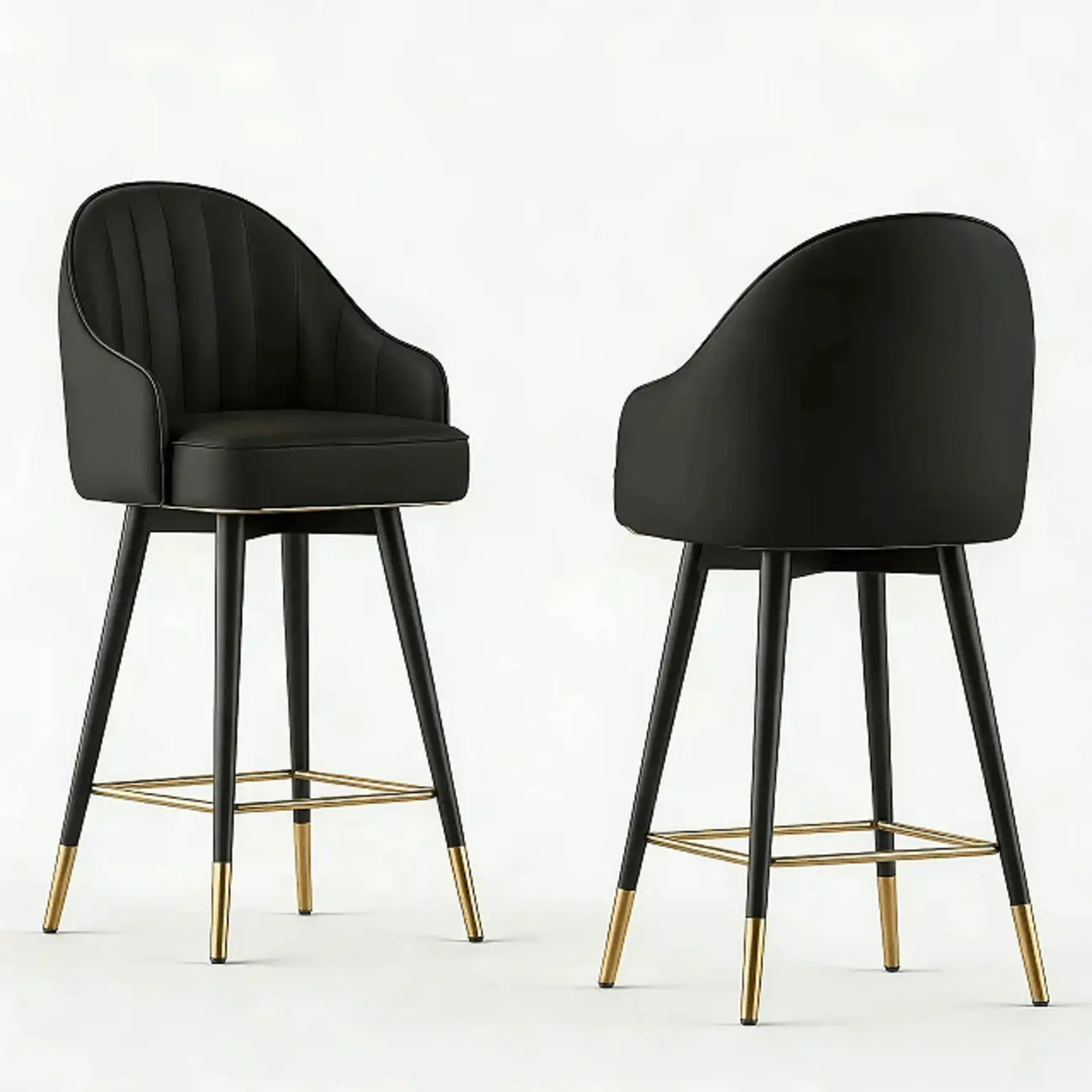 Art Deco Leather Swivel Bucket Cushioned Bar Stool Image - 3 | homeyfad