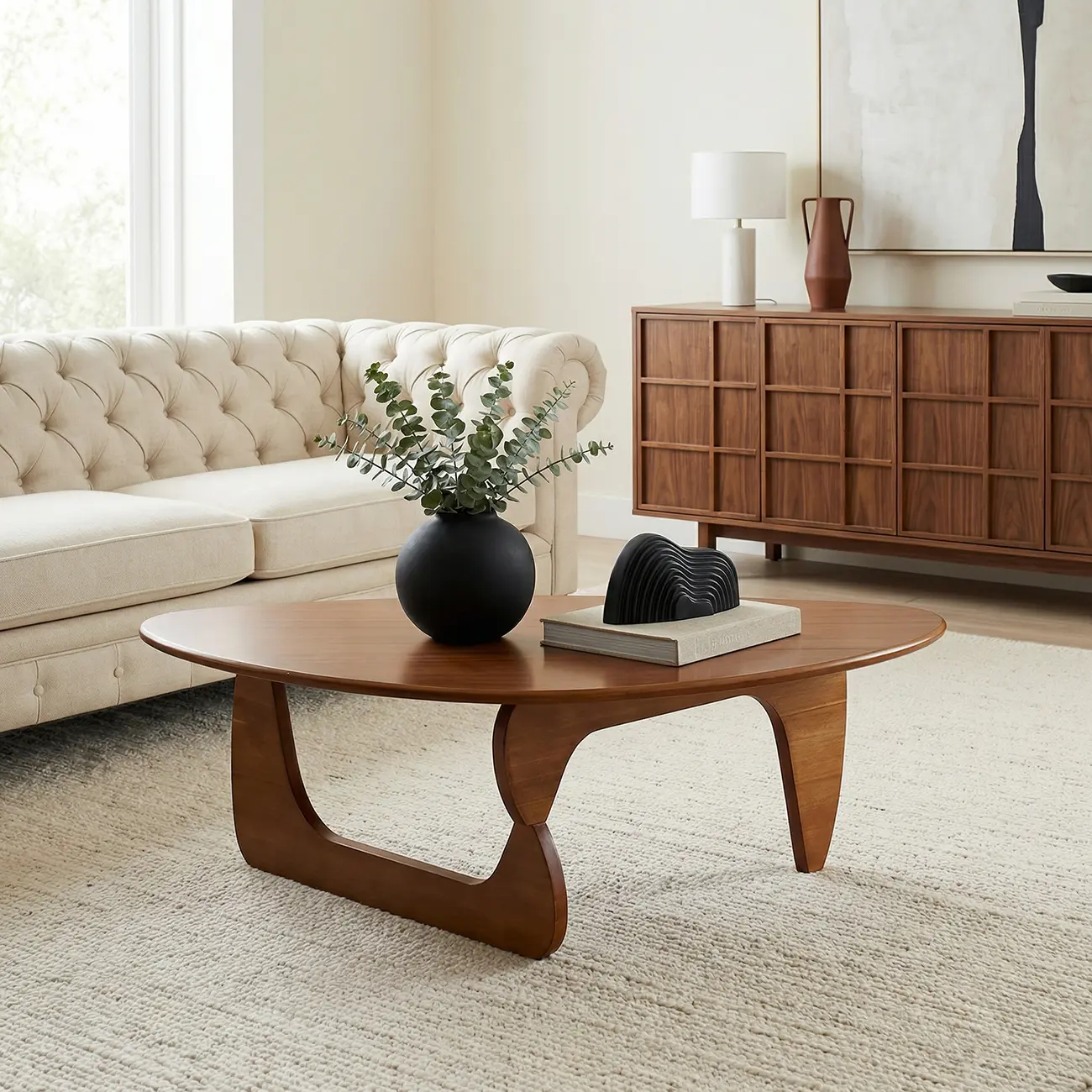 Modern Abstract Wood Triangular Coffee Table Image - 3 | homeyfad