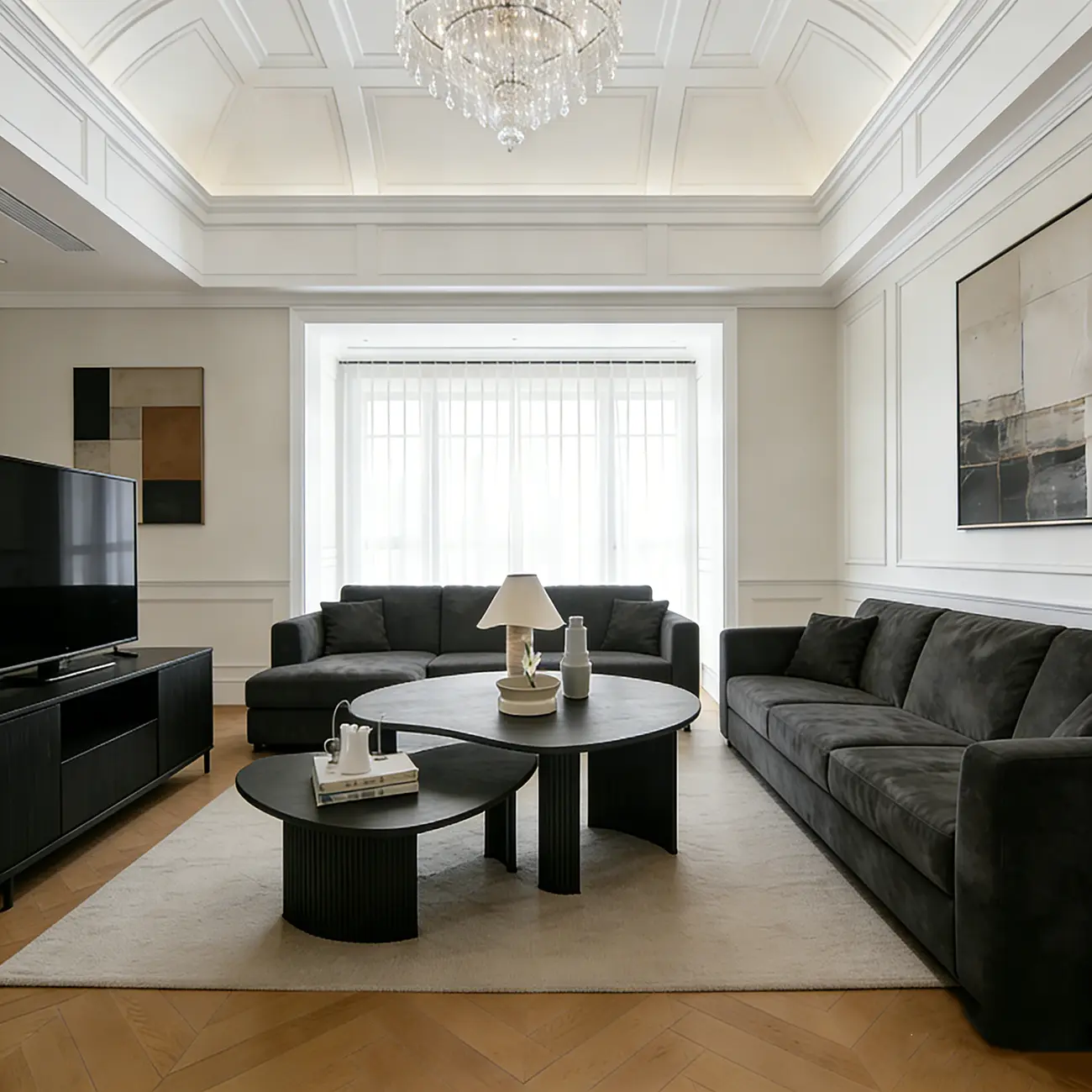 Contemporary Wooden Black Unique Shape Coffee Table Image - 7 | homeyfad