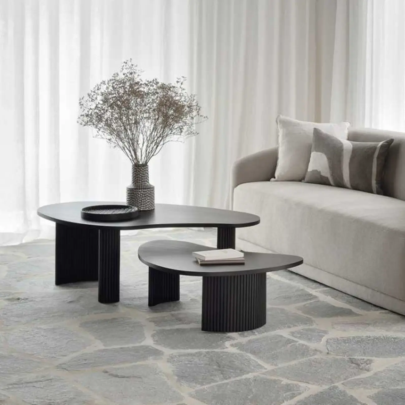 Contemporary Wooden Black Unique Shape Coffee Table Image - 5 | homeyfad