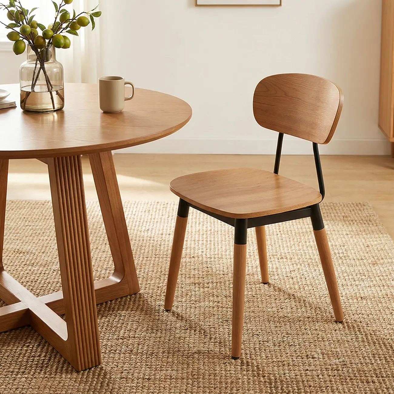 Mid-century Modern Solid Wood Armless Dining Chair Open-back Image - 1 | homeyfad