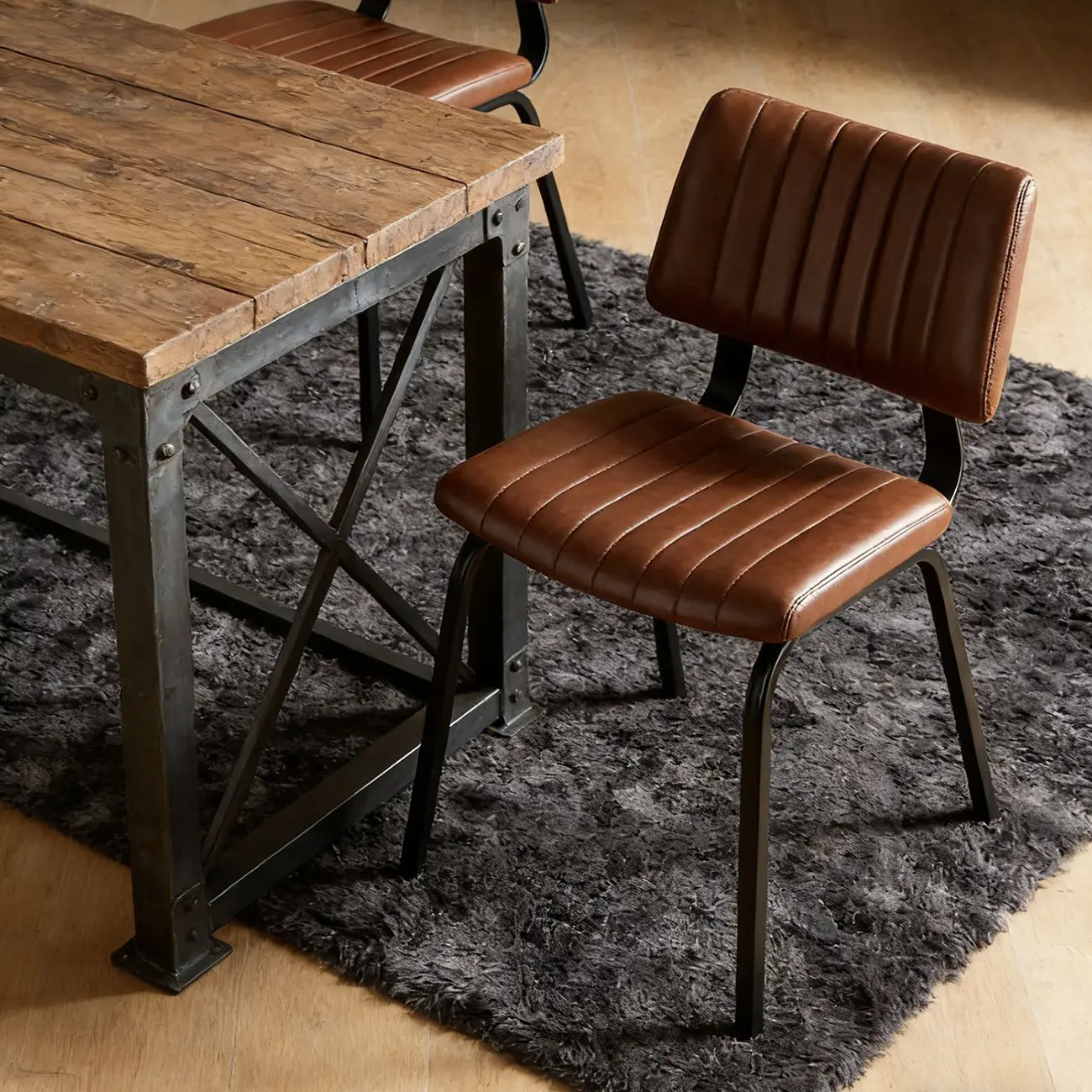 Industrial Armless Faux Leather Dining Chair Metal Legs Image - 5 | homeyfad