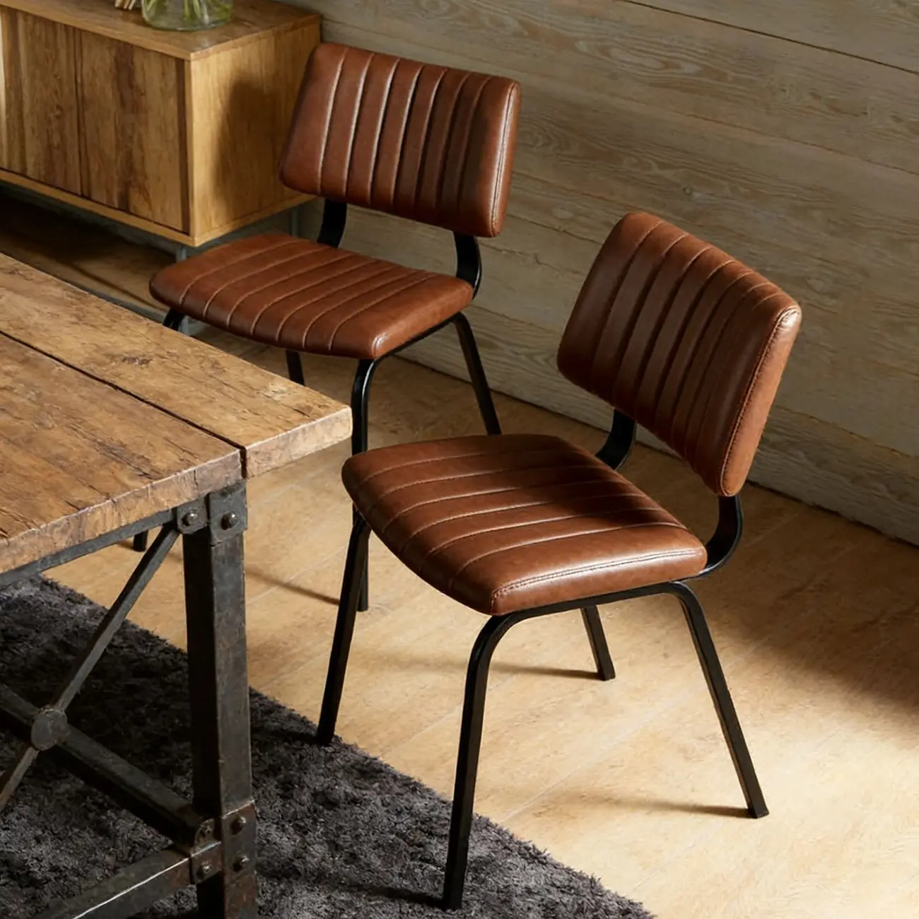 Industrial Armless Faux Leather Dining Chair Metal Legs Image - 8 | homeyfad