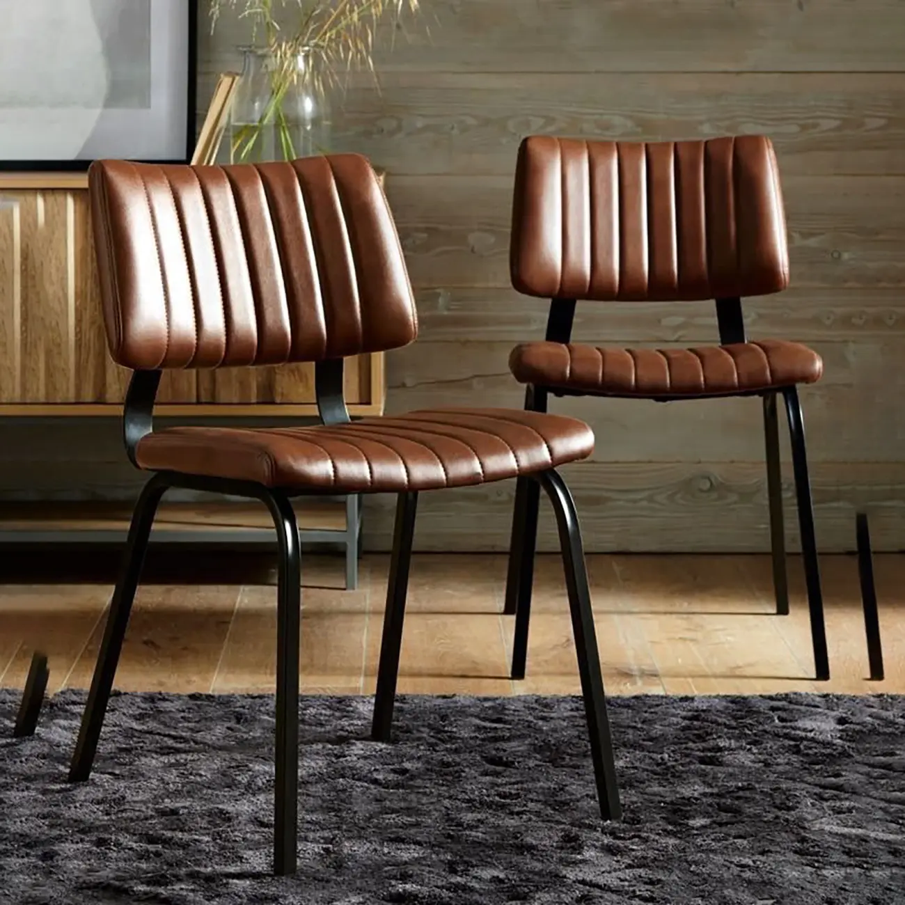 Industrial Armless Faux Leather Dining Chair Metal Legs Image - 10 | homeyfad