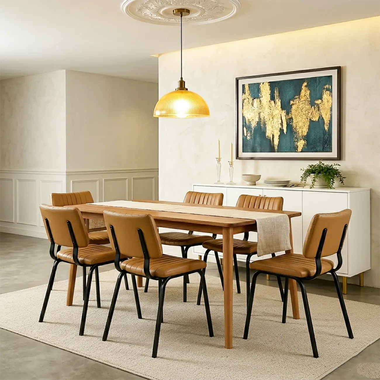 Industrial Armless Faux Leather Dining Chair Metal Legs Image - 7 | homeyfad