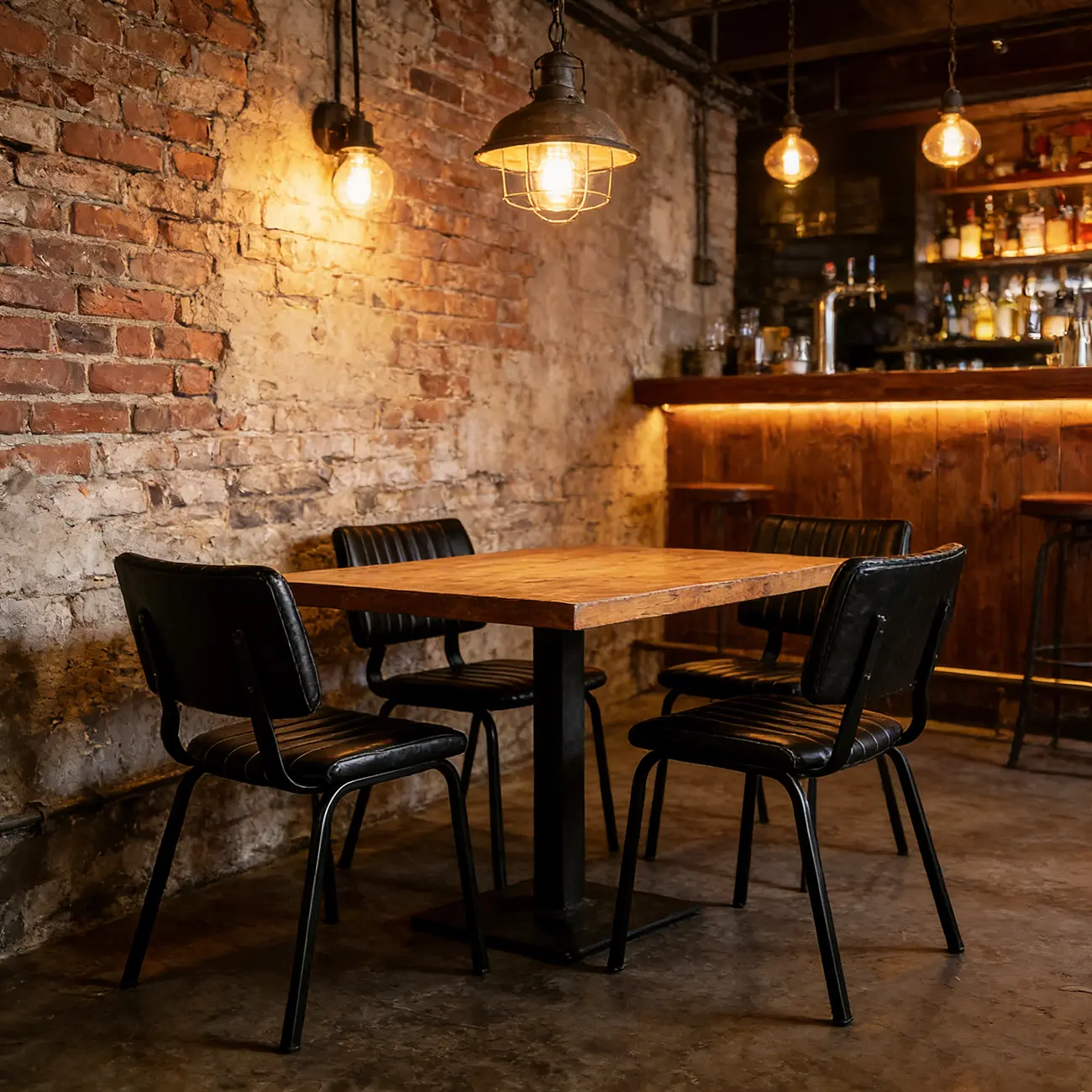 Industrial Armless Faux Leather Dining Chair Metal Legs Image - 4 | homeyfad