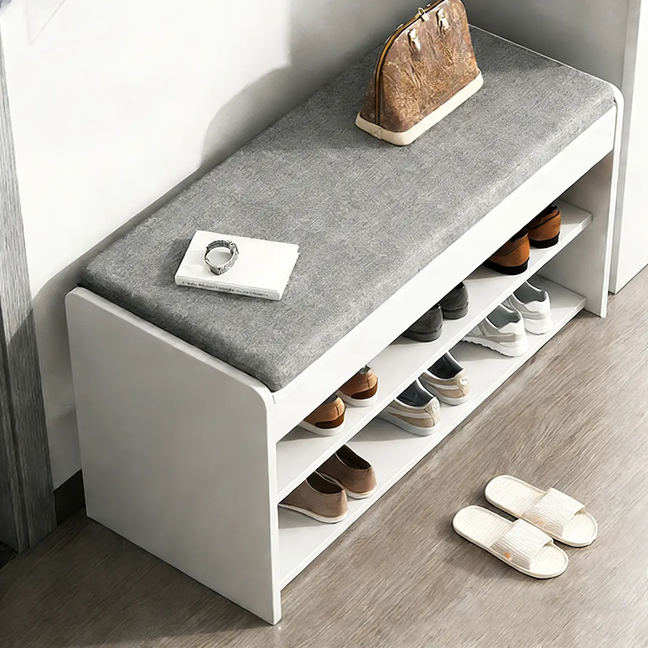 Brown Wood Shoe Storage Bench with Flip-Up Storage Image - 5 | homeyfad